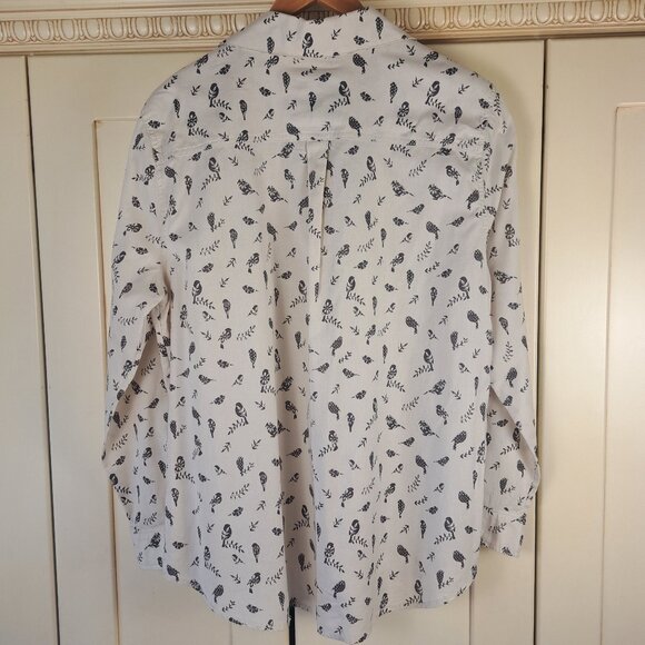 STYLE & CO Long Sleeve Button Down Cream With Black Bird Print Sz XL - Picture 7 of 12